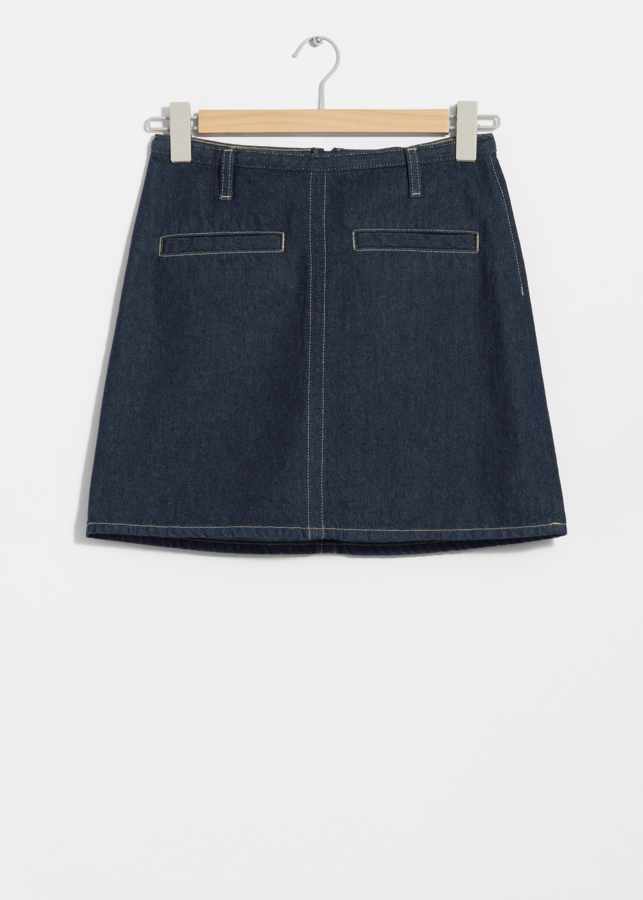 Topstitched Denim Mini Skirt - Dark Blue - Still Life