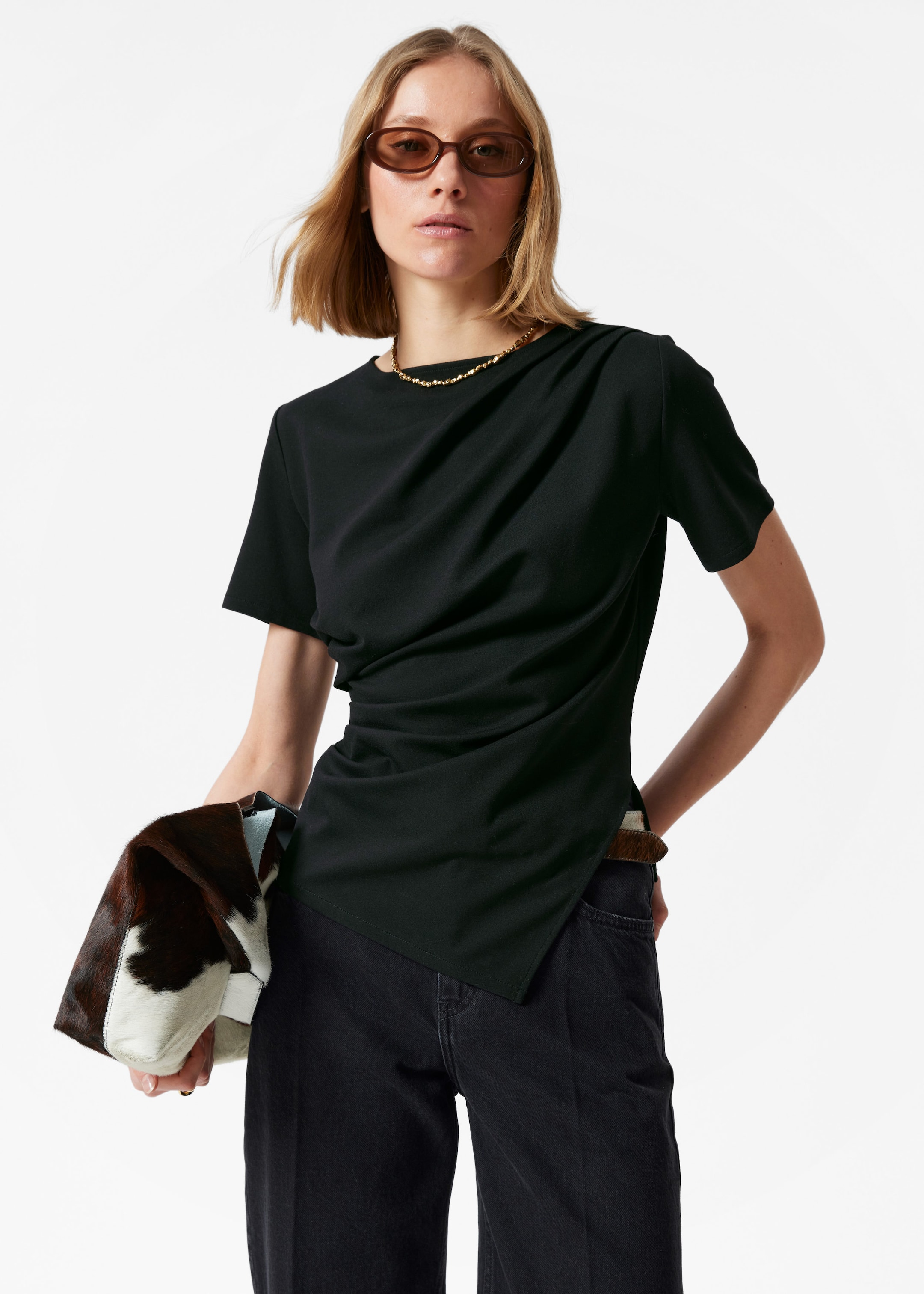 Image of Draped Asymmetric T-shirt