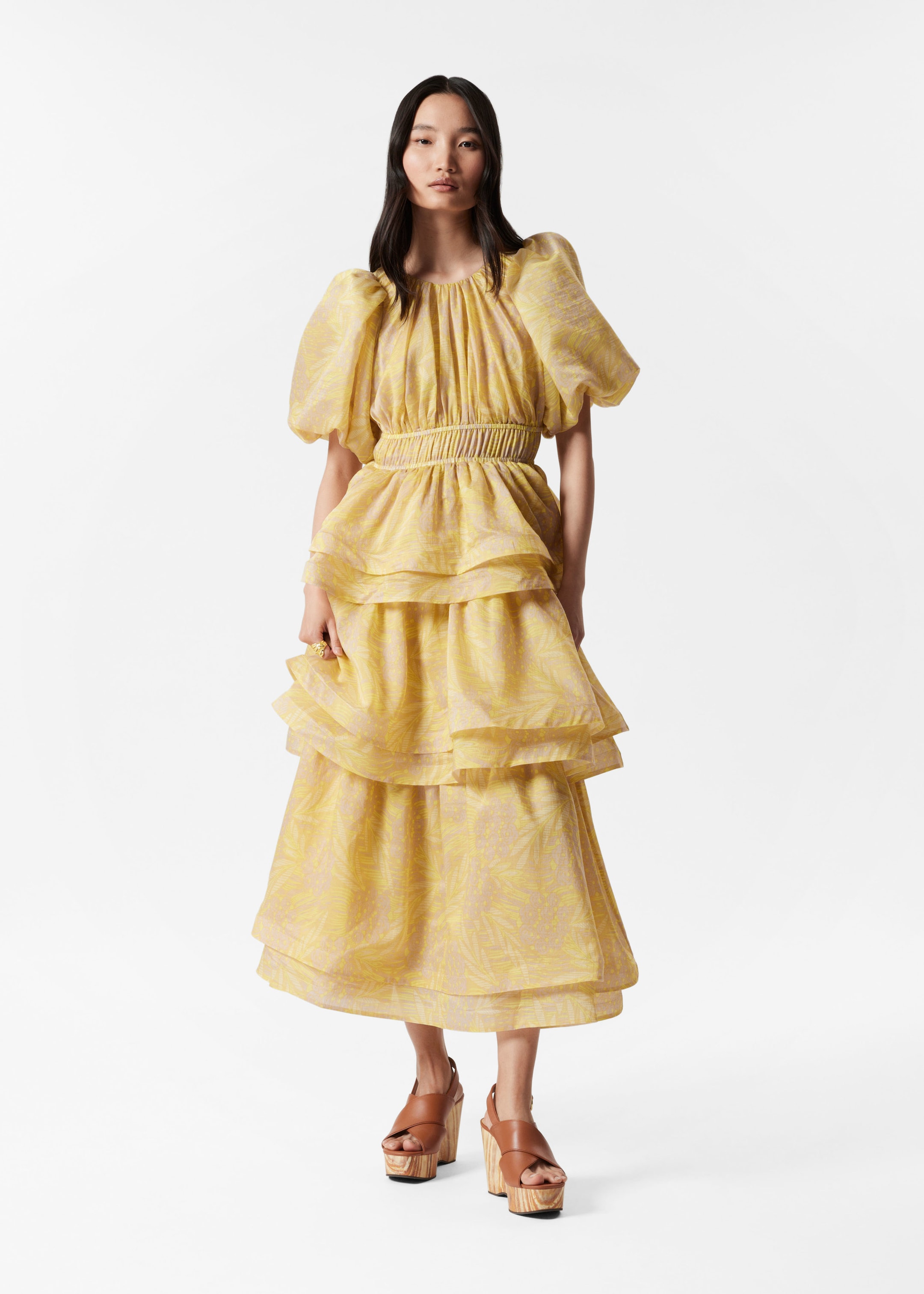 Image of Tiered Puff-Sleeve Maxi Dress