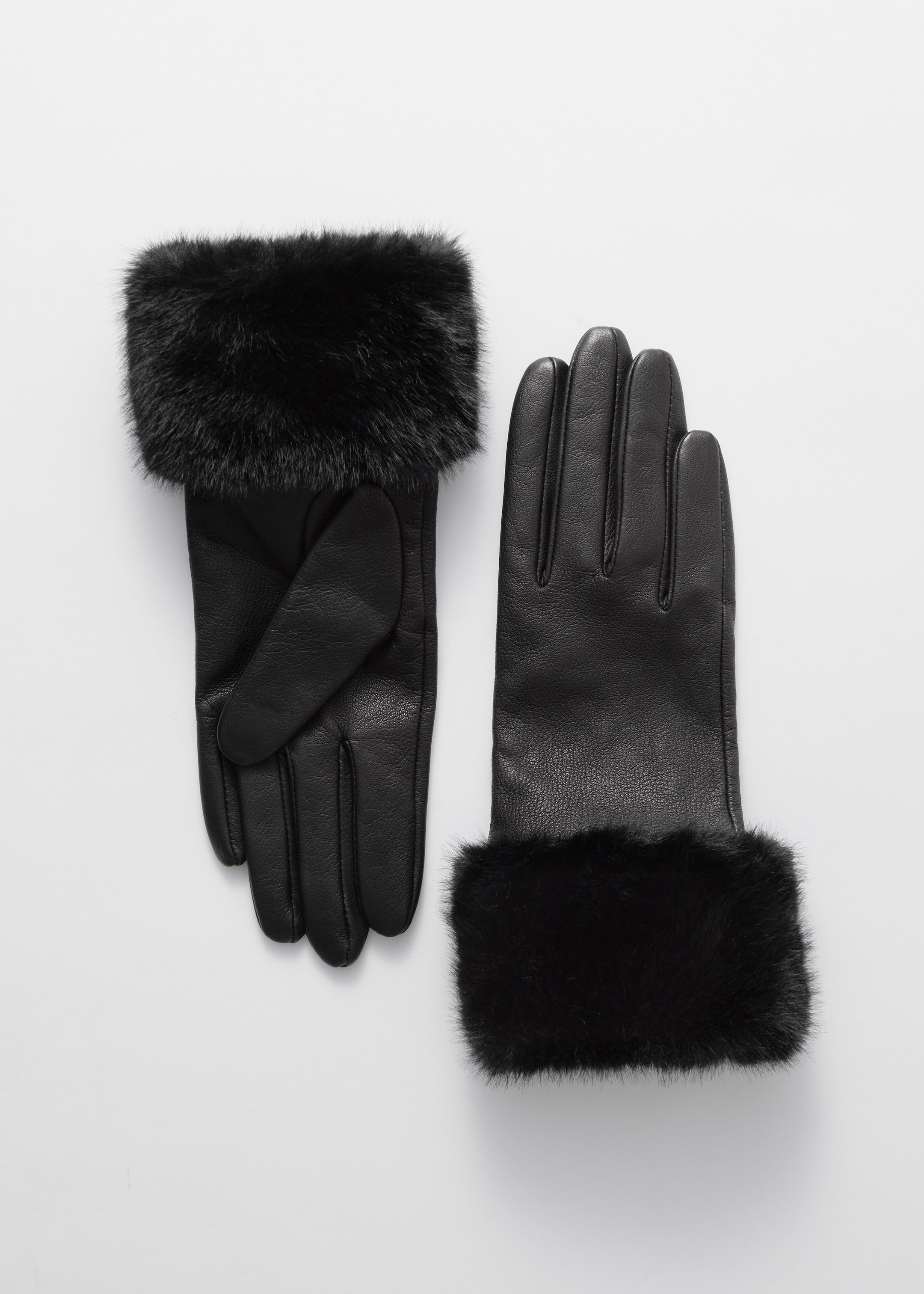 Image of Faux-Fur Trimmed Leather Gloves