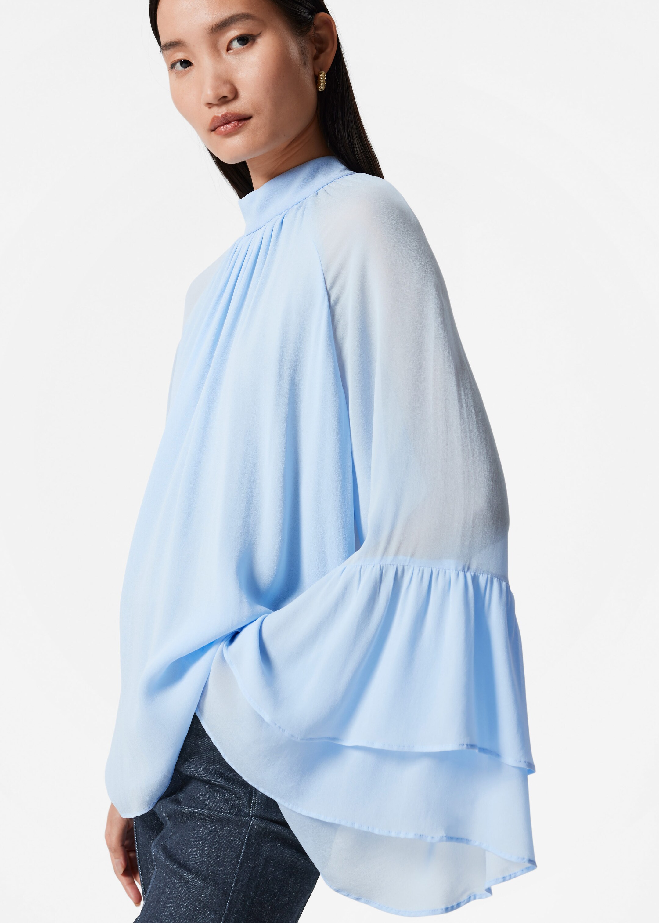 Image of Flounced Stand-Collar Blouse