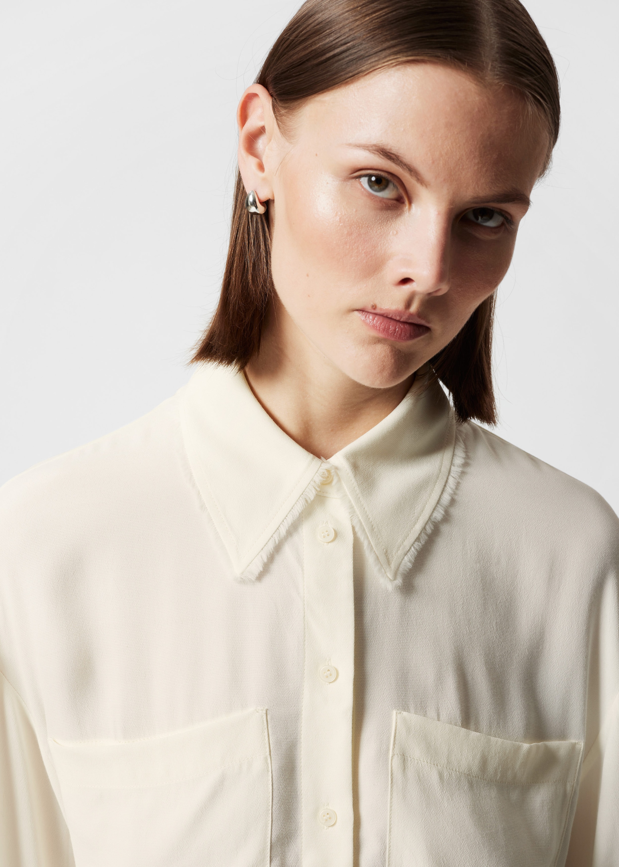 Frayed Patch-Pocket Shirt - White - Lookbook