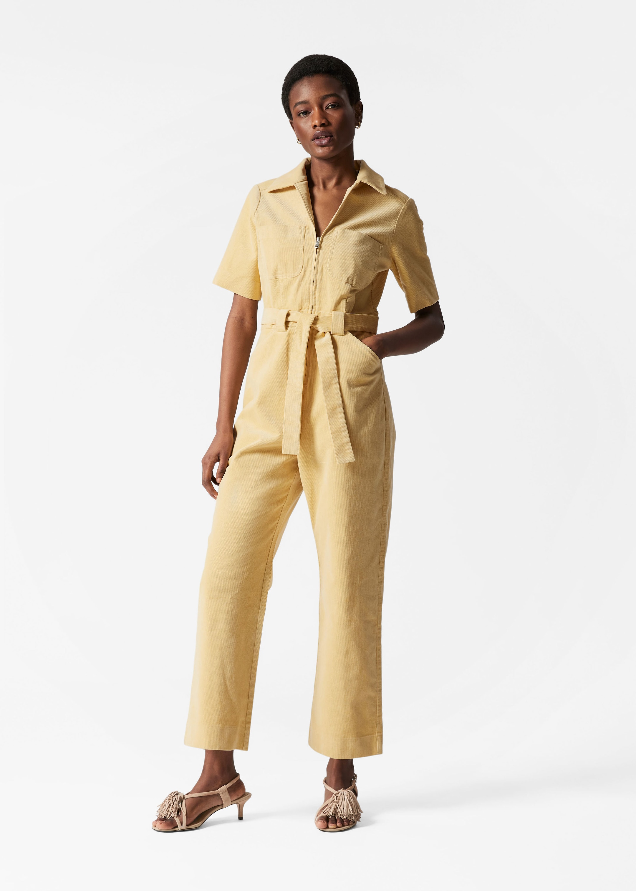 Image of Belted Corduroy Jumpsuit