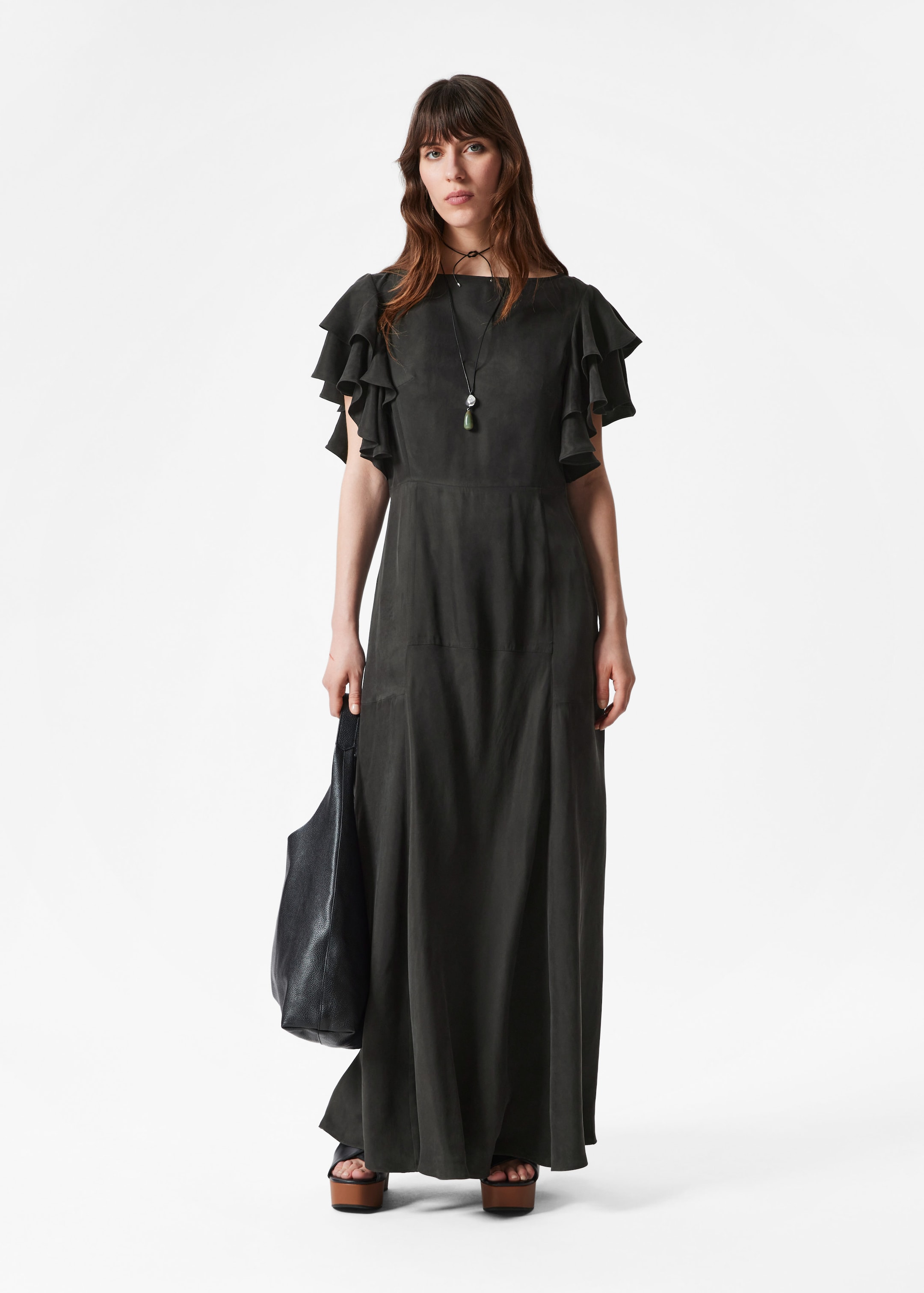 Image of Frilled Satin Maxi Dress