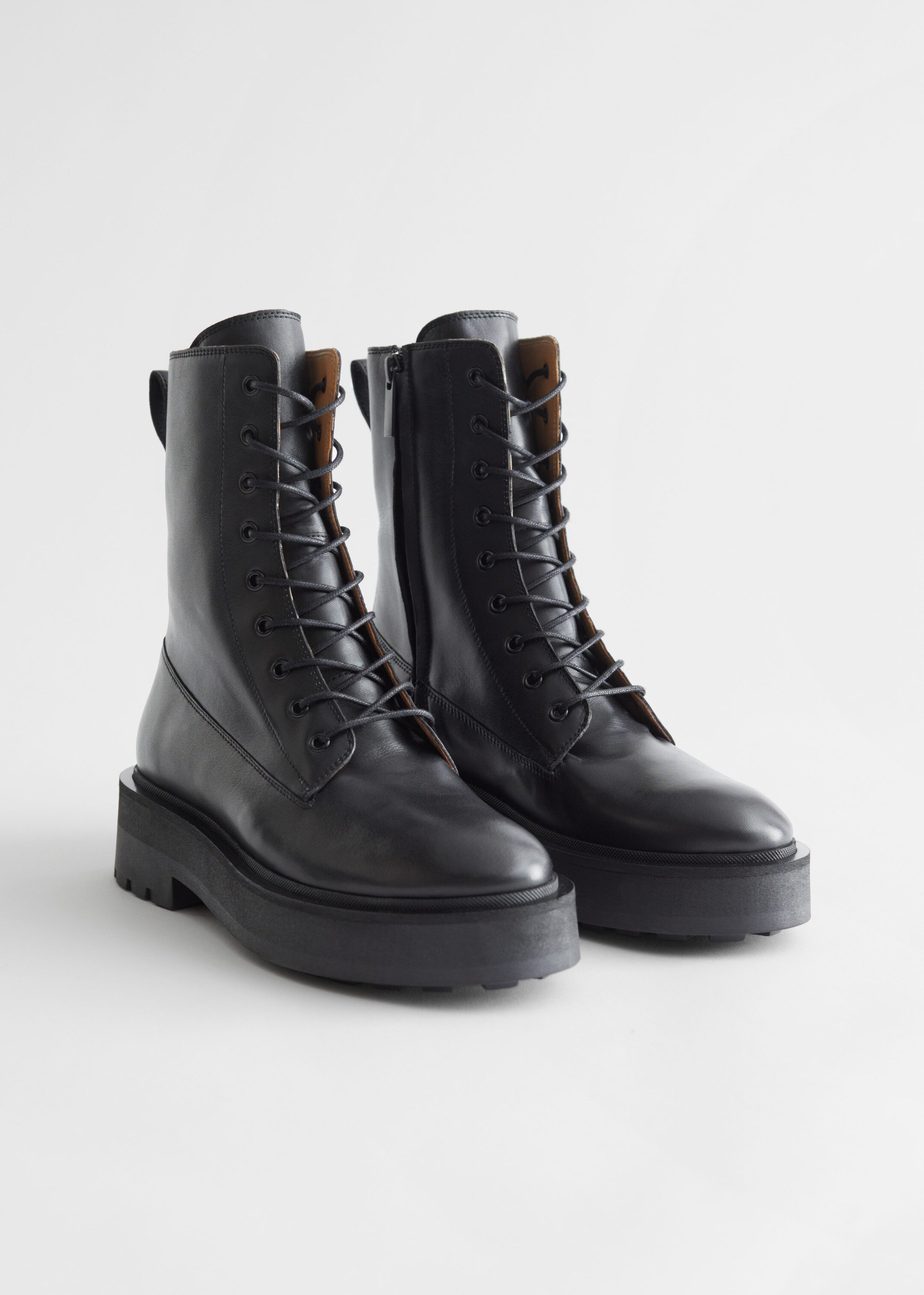 Chunky Leather Side Zip Boots - Black - Still Life