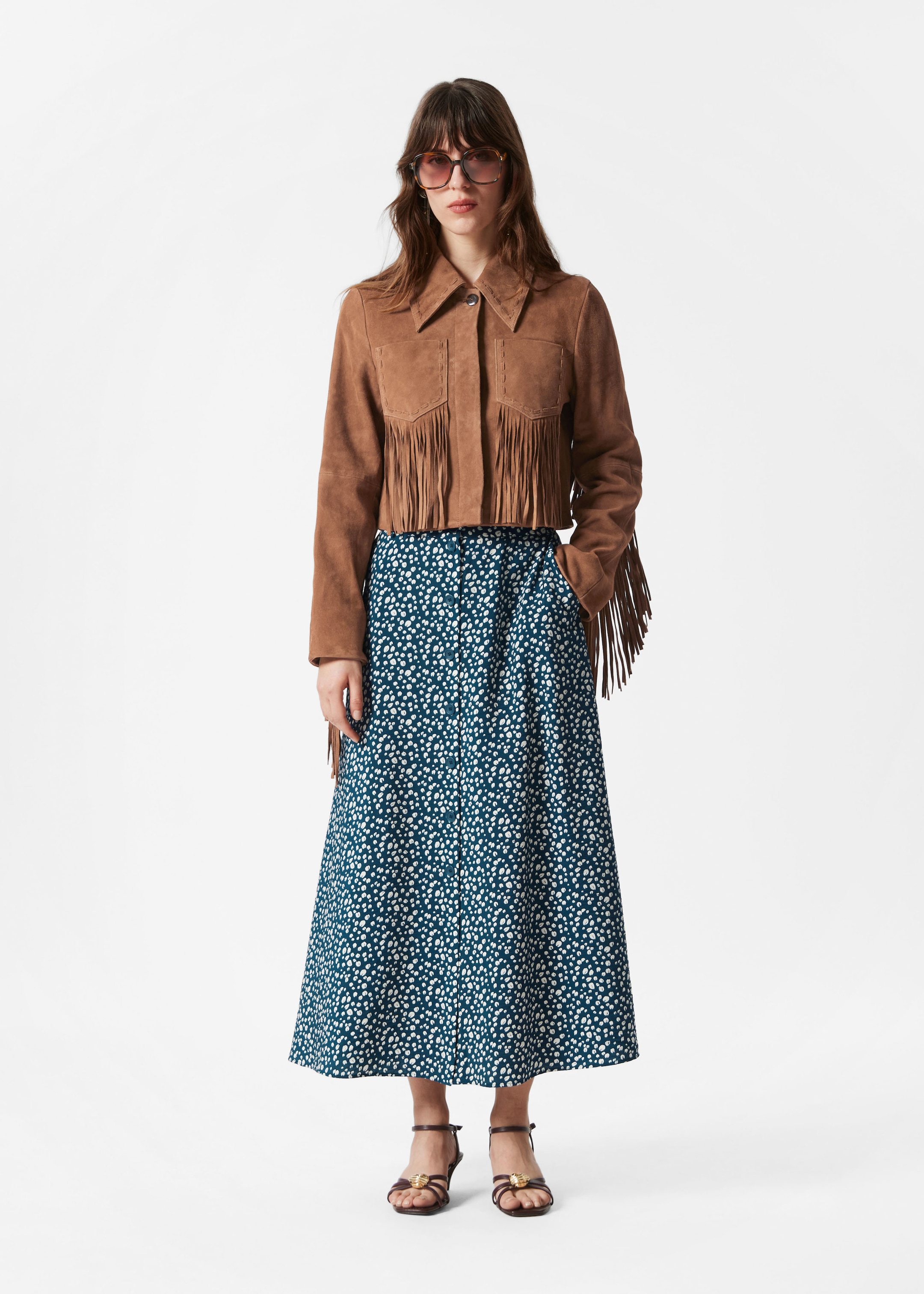 Image of Buttoned A-Line Midi Skirt