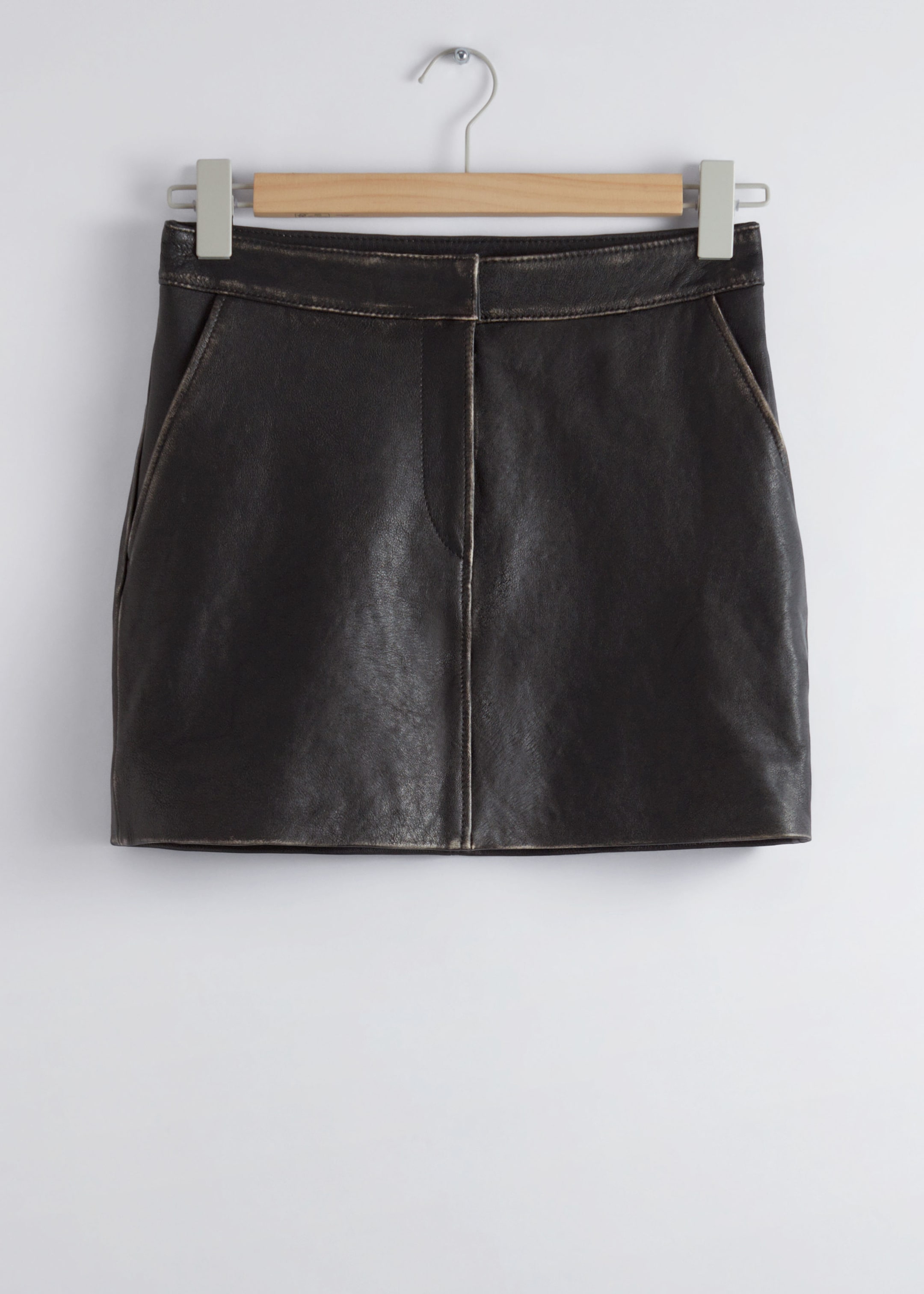 Topstitched Leather Mini Skirt