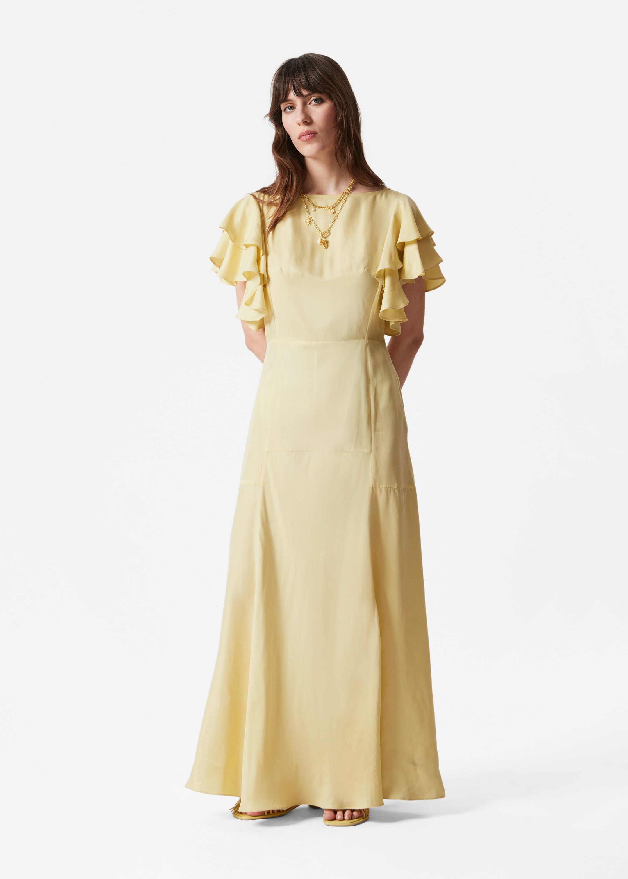 Image of Frilled Satin Maxi Dress