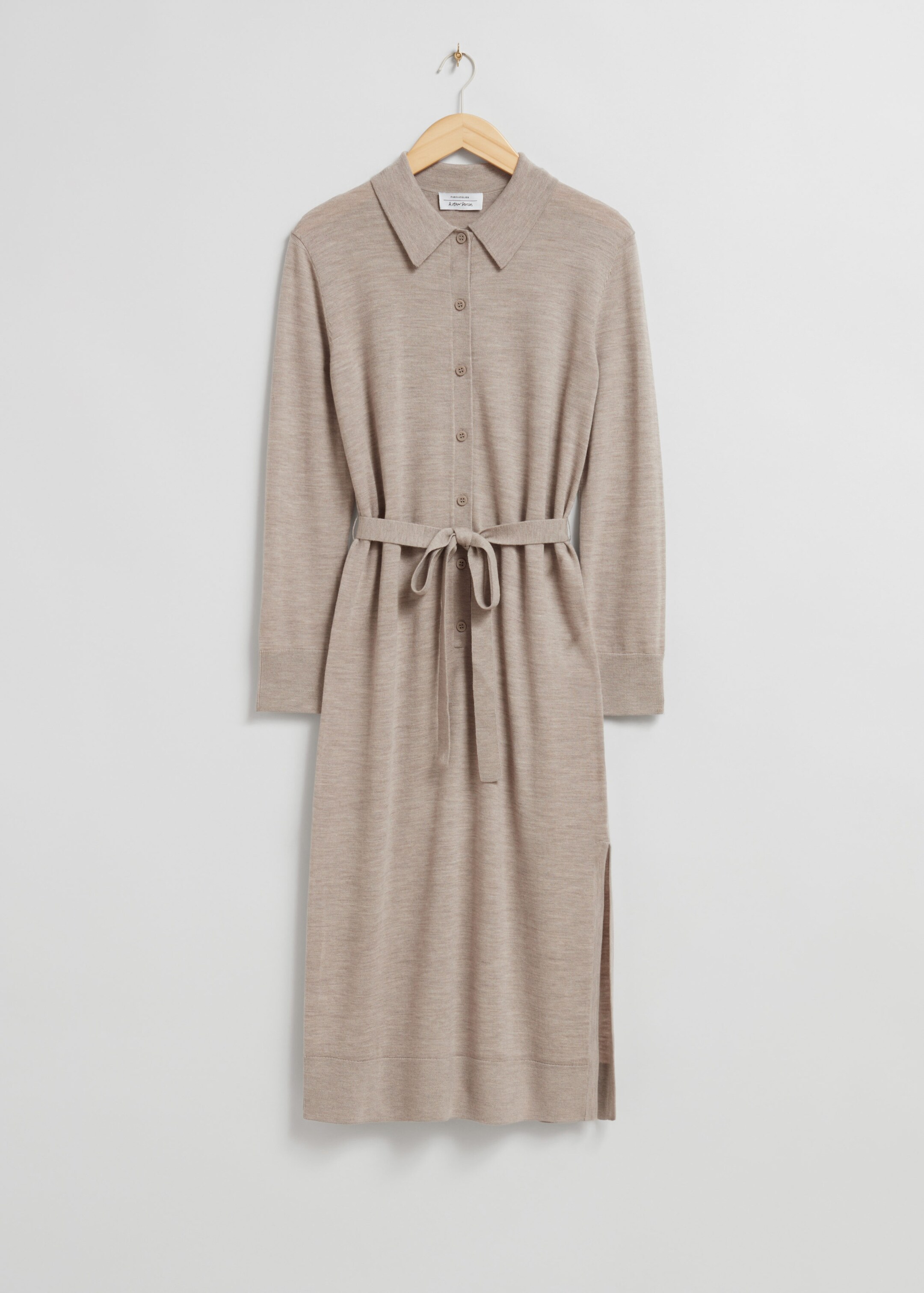 Knitted Polo Dress - Light Brown Melange - Still Life