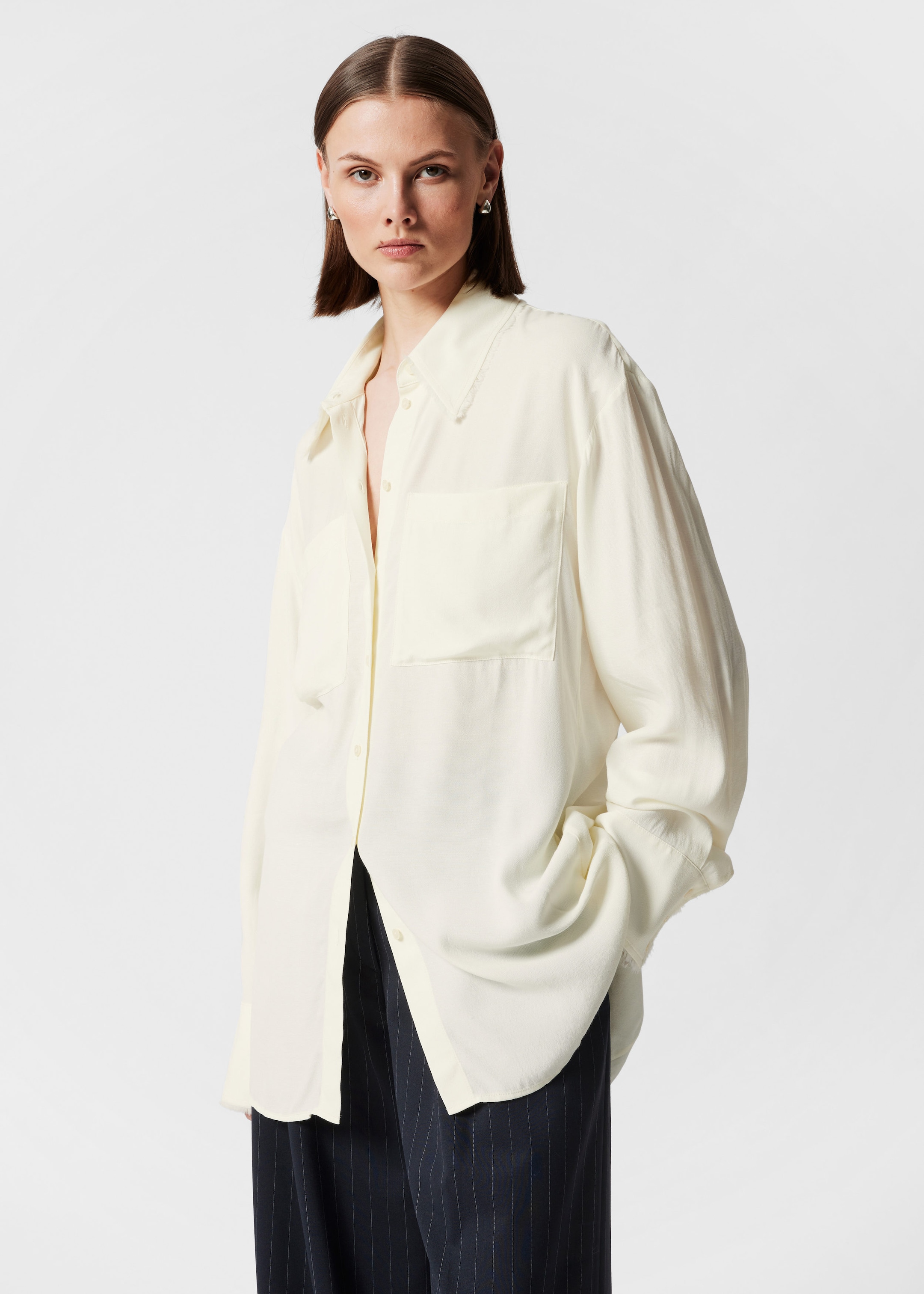 Frayed Patch-Pocket Shirt - White - Lookbook