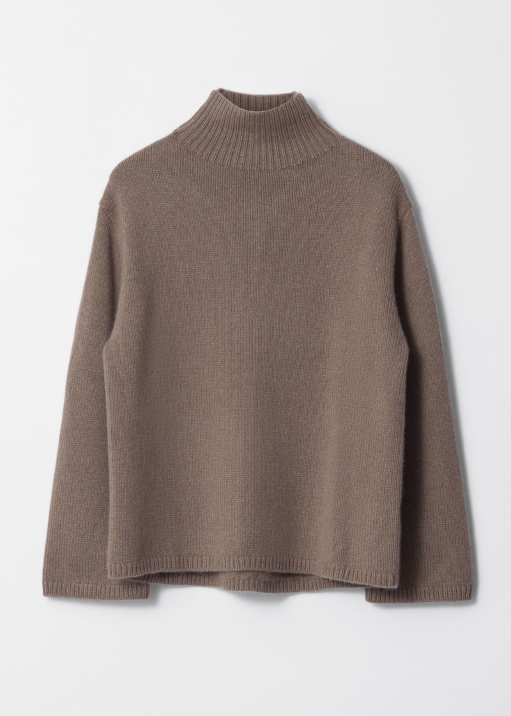 beige mock neck oversize knitted sweater