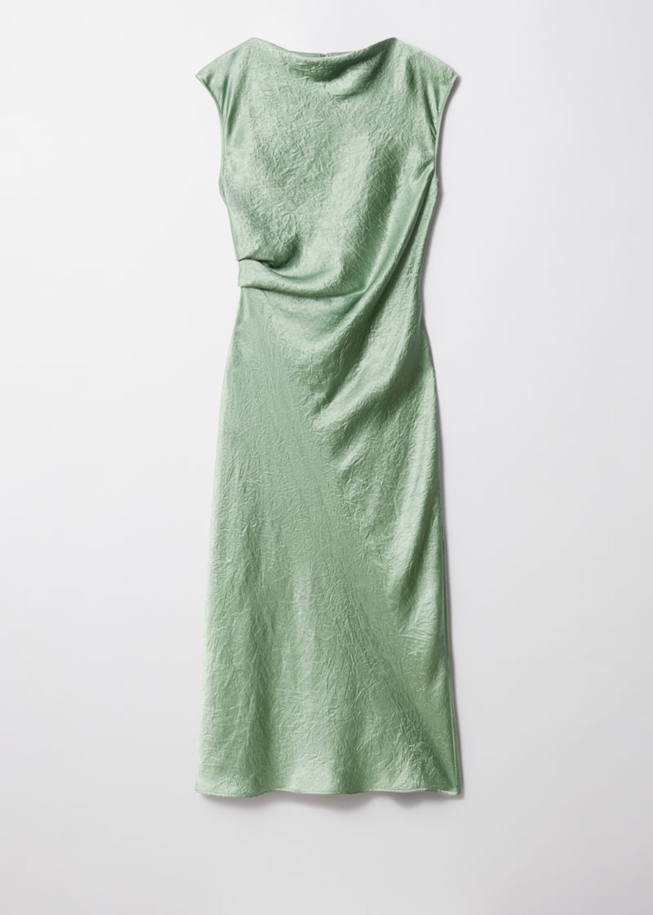 satin dress in light green color, sleeveless