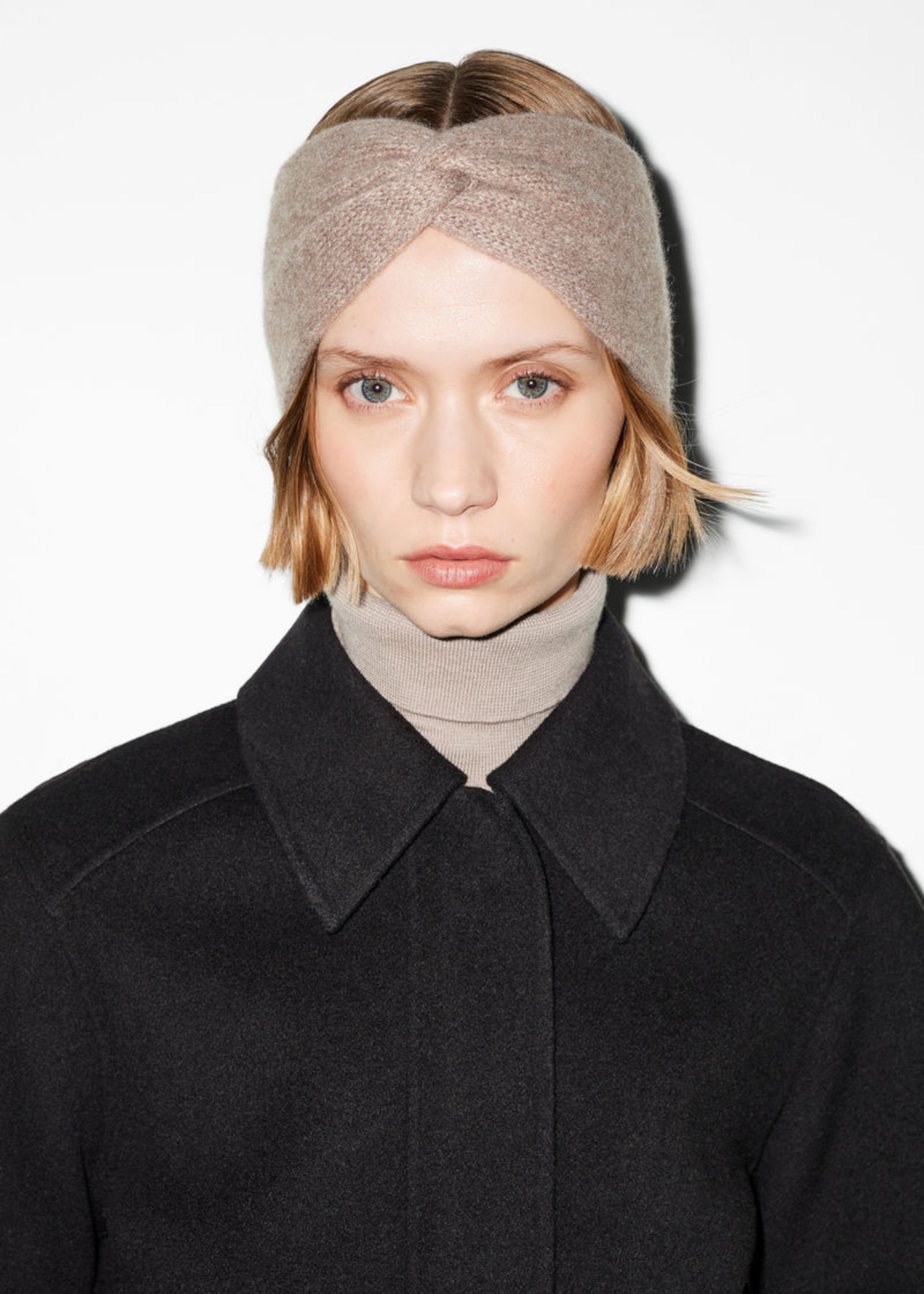 portrait photo of woman in cashmere headband