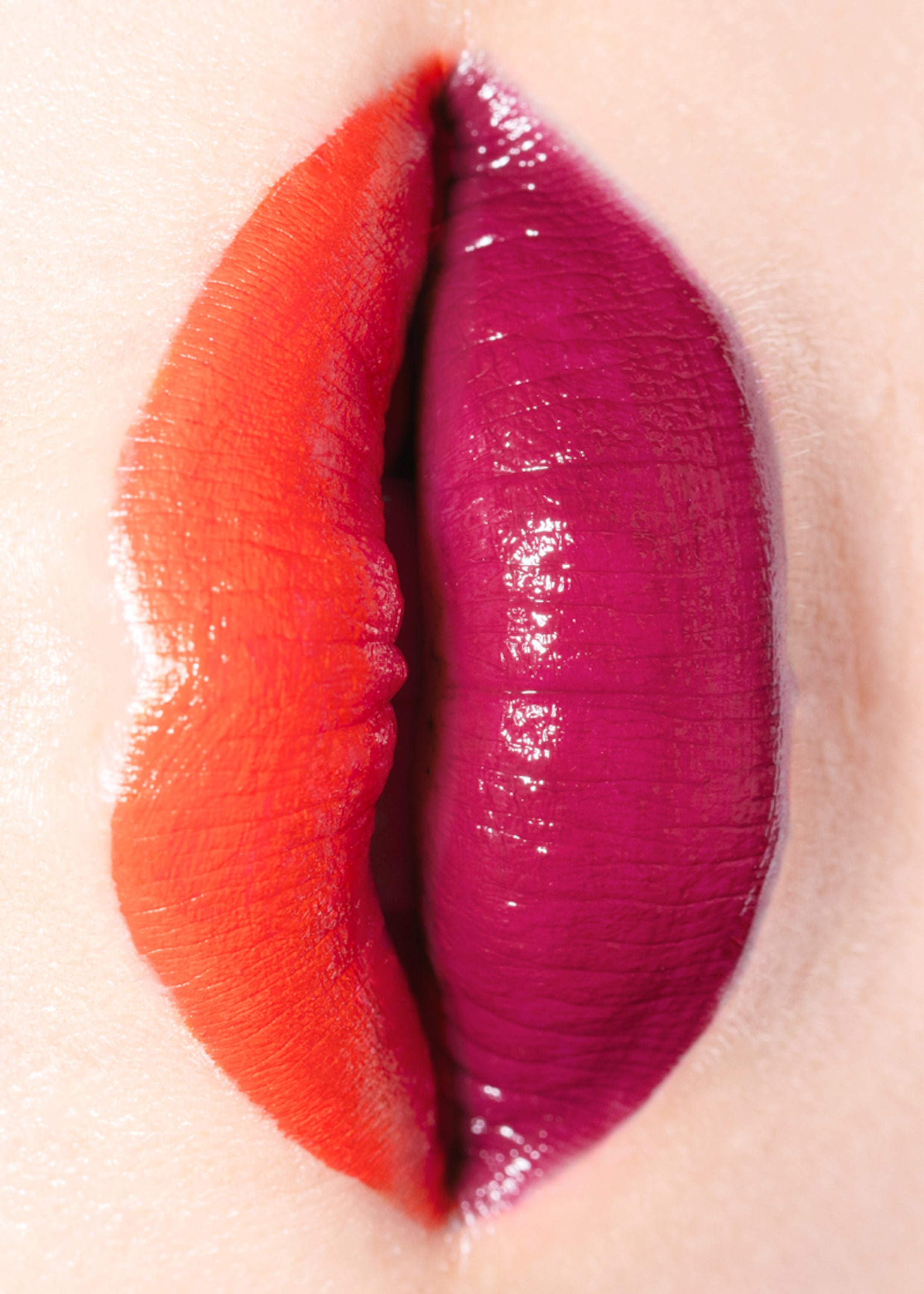 Lips with orange and pink lipstick