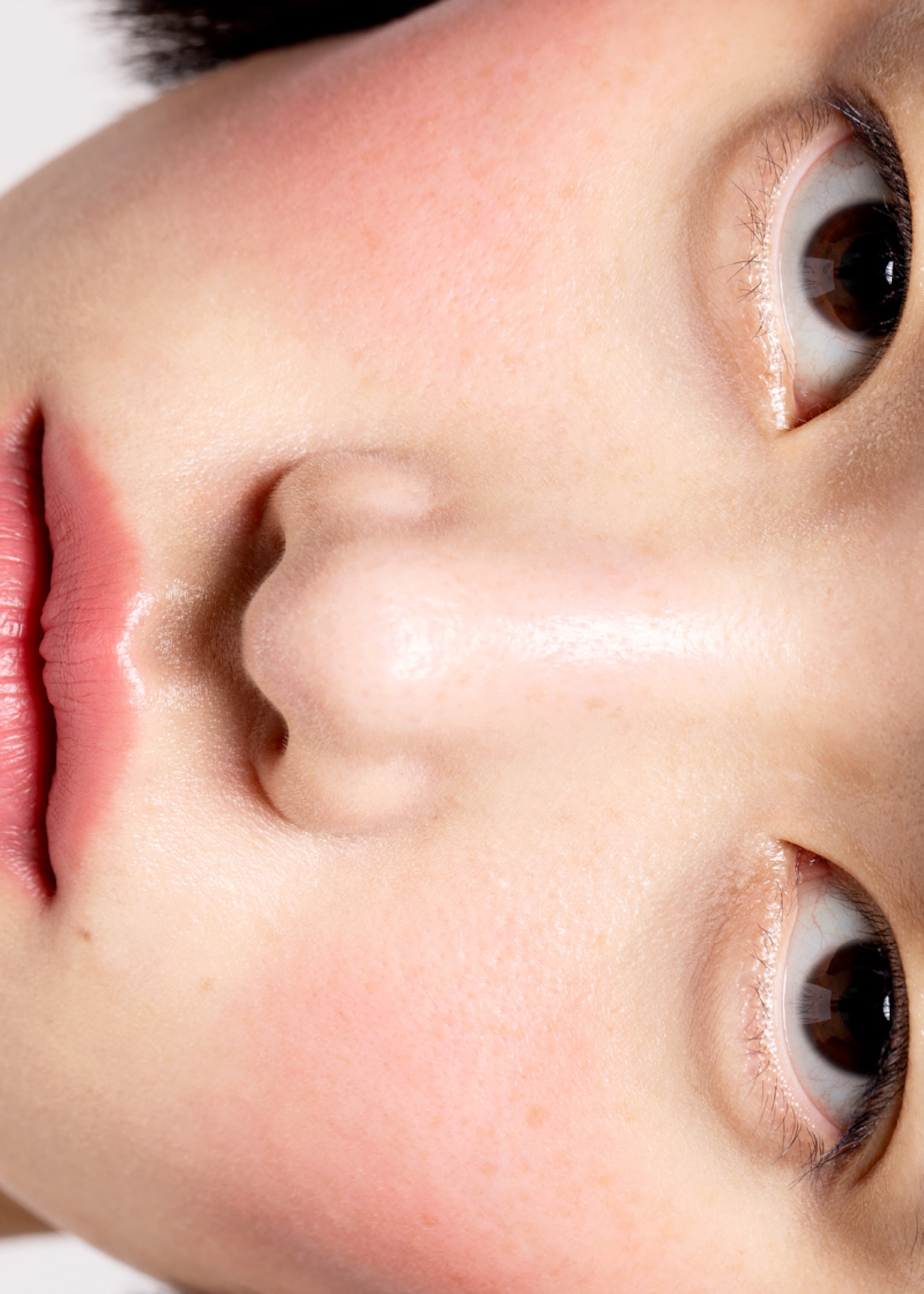 Close up of face with blush makeup